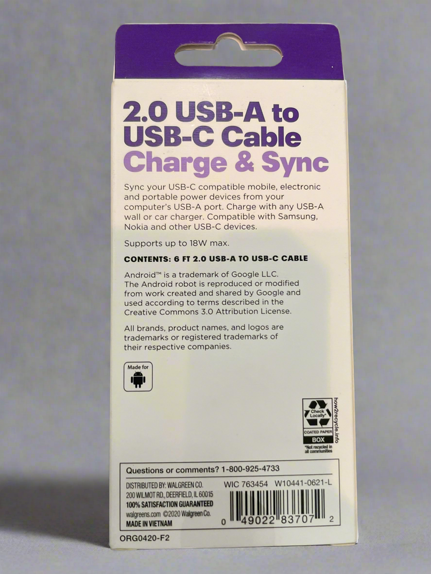 Infinitive 2.0 USB-A to USB-C Cable Charge and Sync