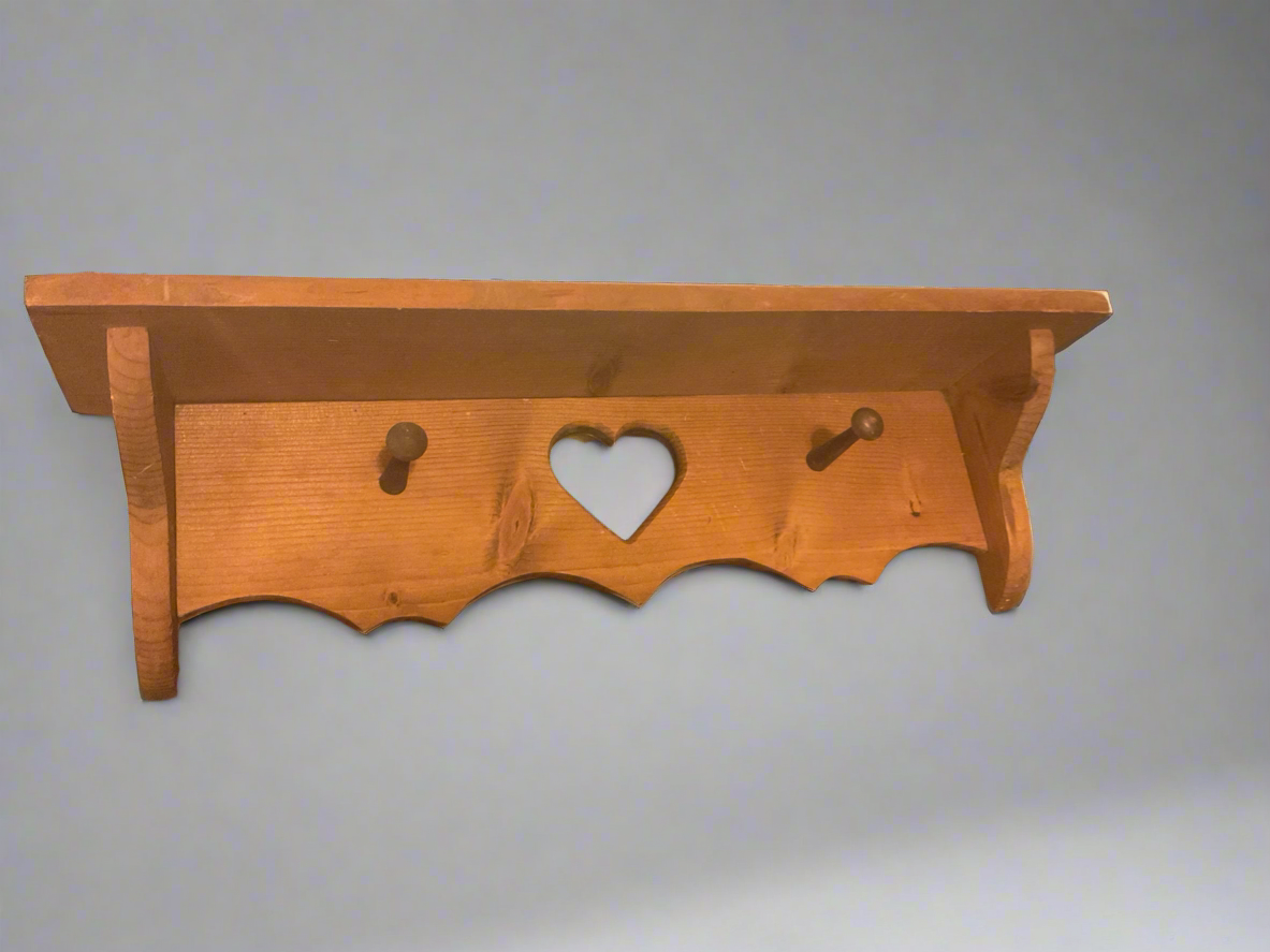 Wood Heart Shelf with Pegs