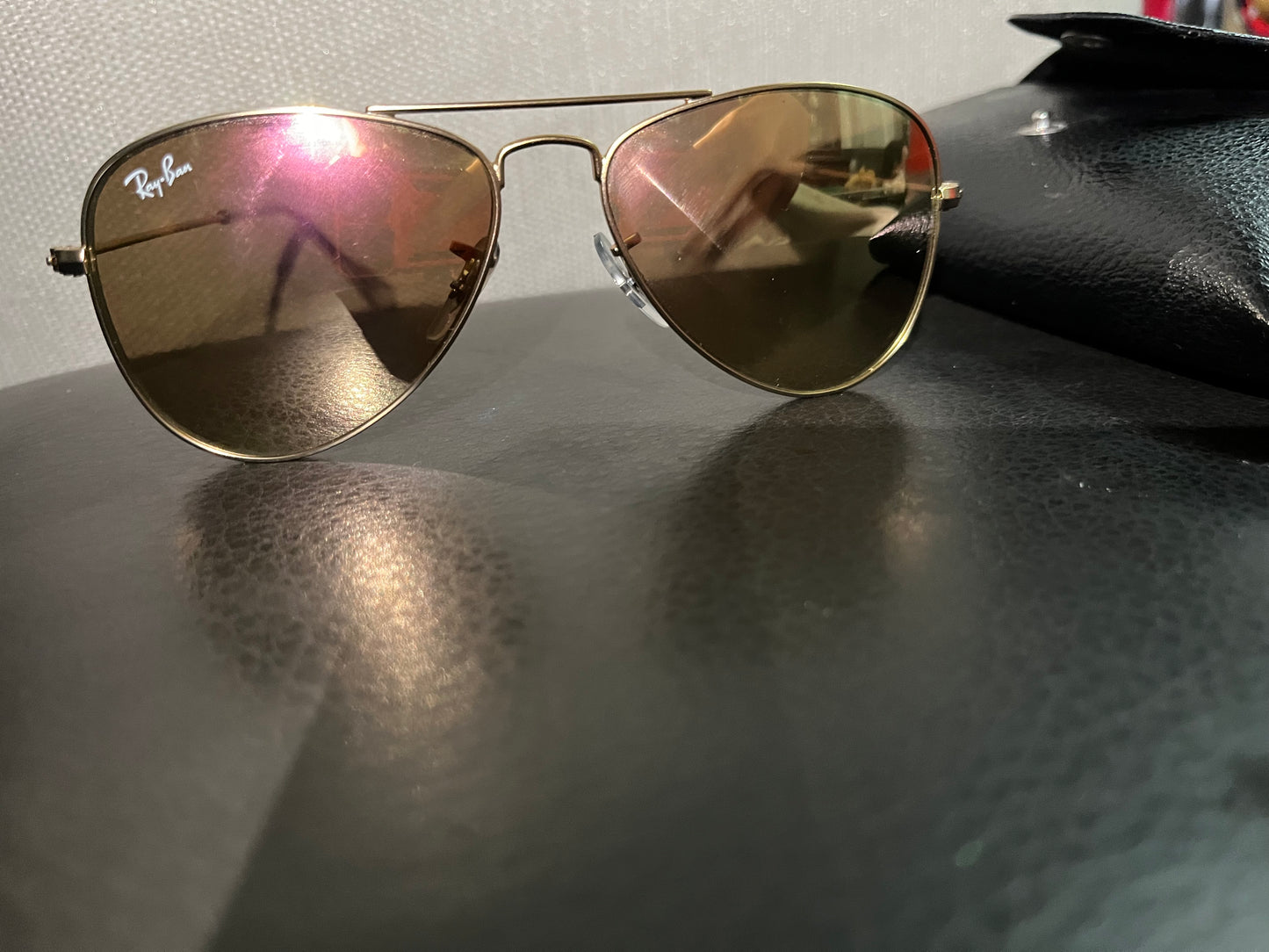 Kids Ray-Ban Original Mirror Aviator Gold Light Brown Sunglasses