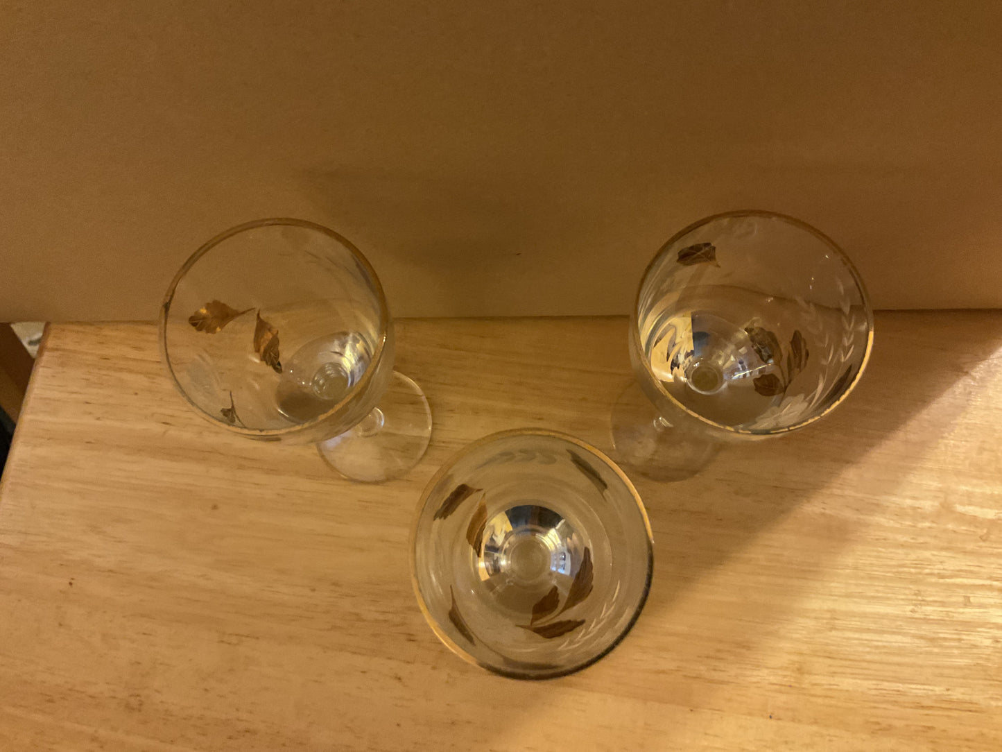 3 Vintage Gold Rimmed - Etched Wine Glasses Set