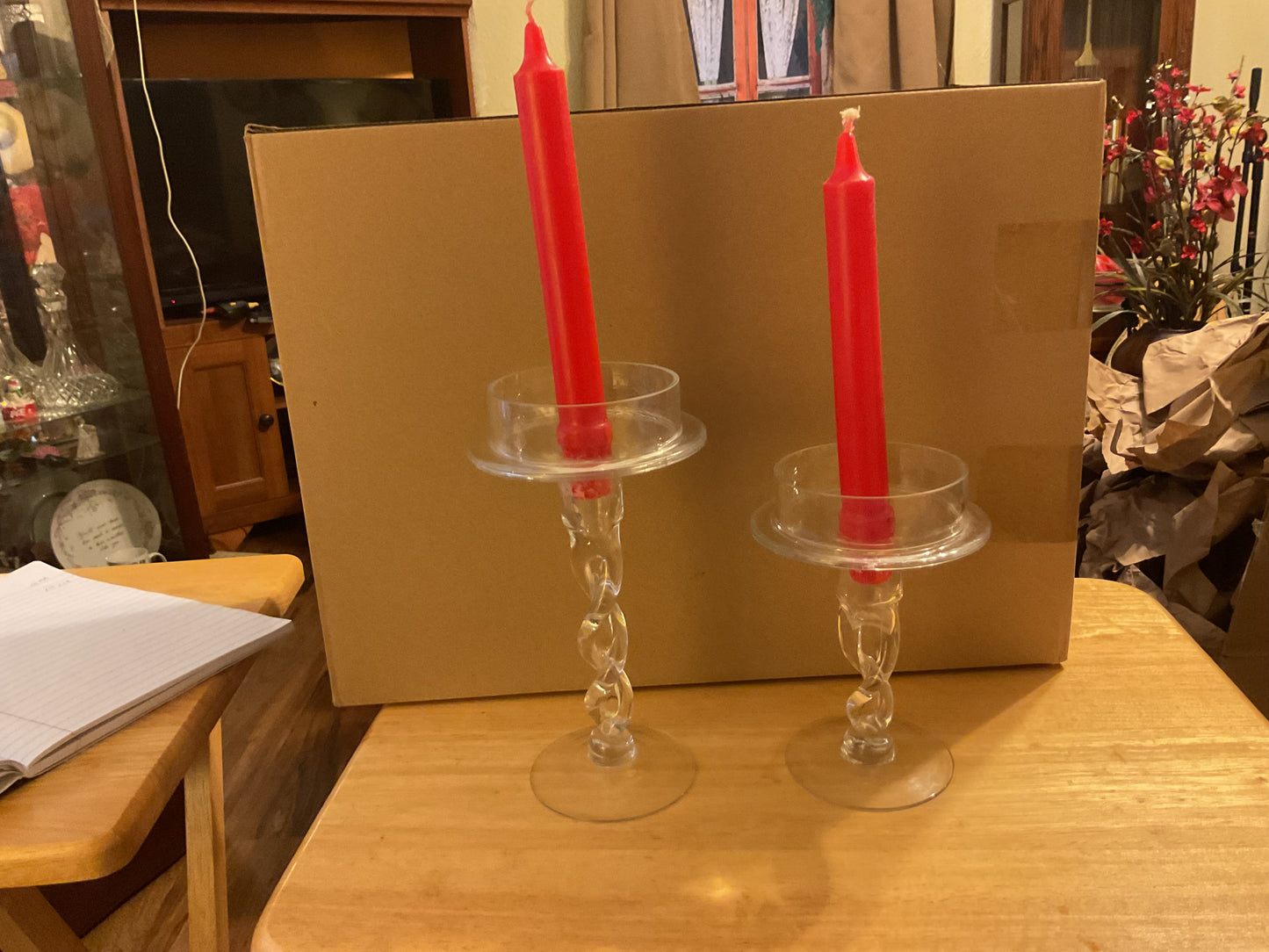 Twisted Clear Glass no mess Candle holder set
