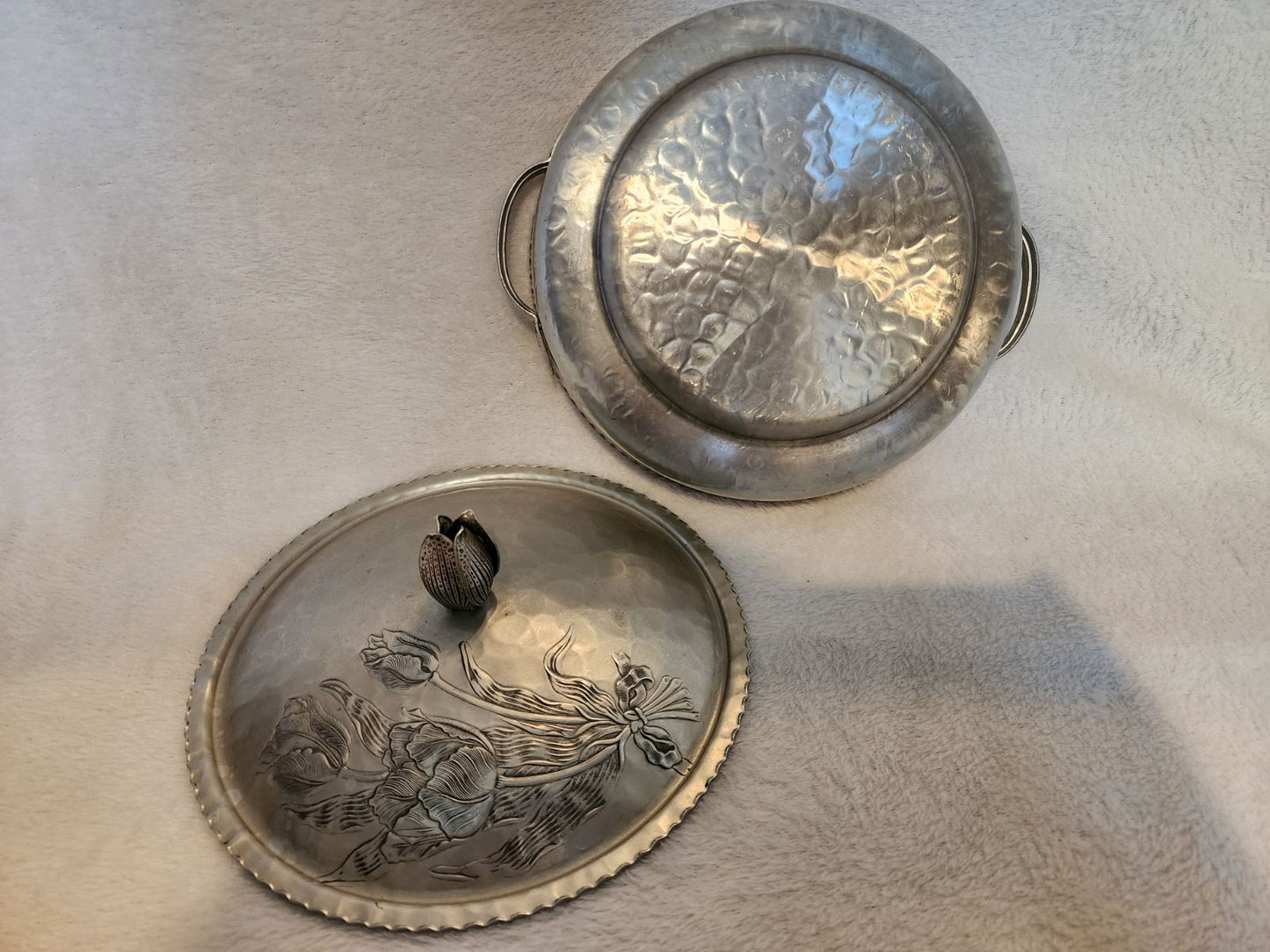 Vintage Hammered Tulip Lidded Dish