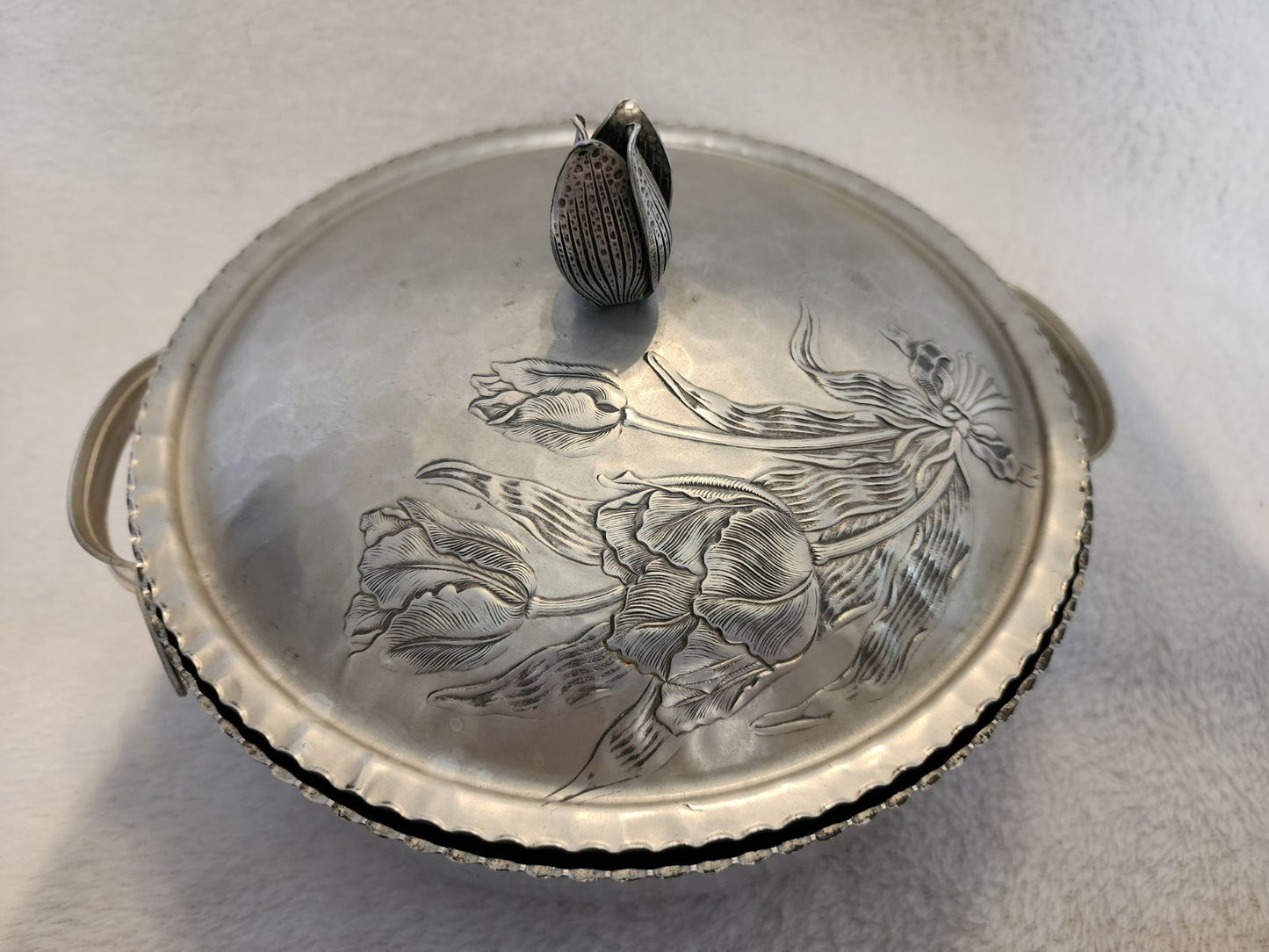 Vintage Hammered Tulip Lidded Dish
