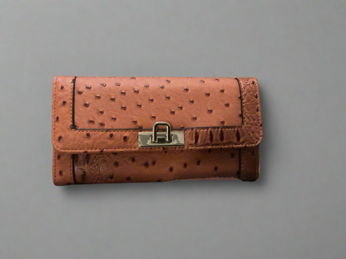 Burnt Orange Faux Ostrich Leather Wallet