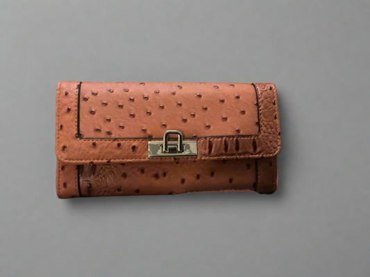 Burnt Orange Faux Ostrich Leather Wallet