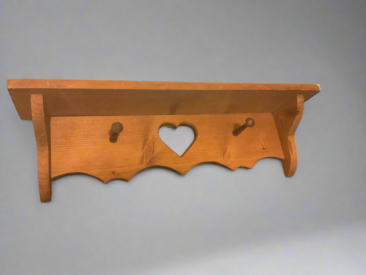 Wood Heart Shelf with Pegs
