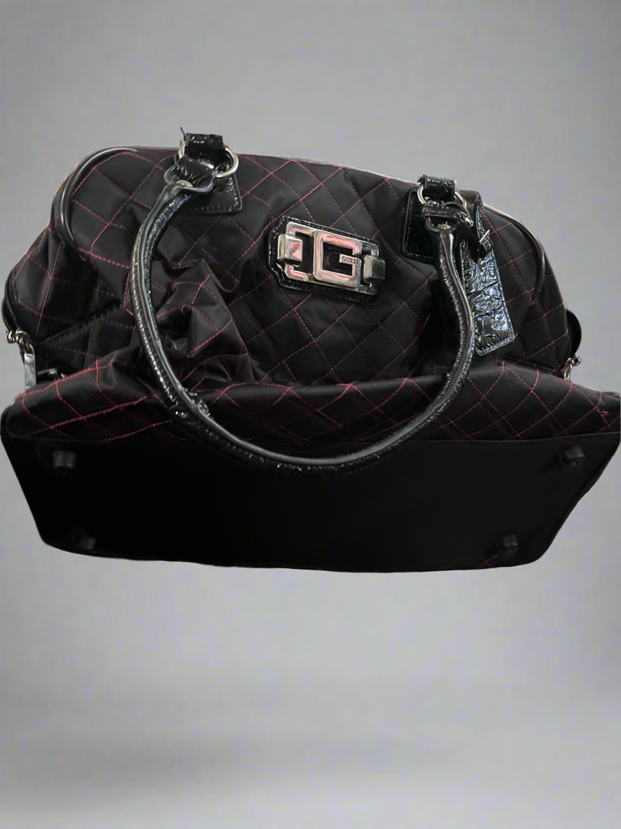Guess SKU 331 Quilted Black & Pink Nylon Satchel Duffle Bag