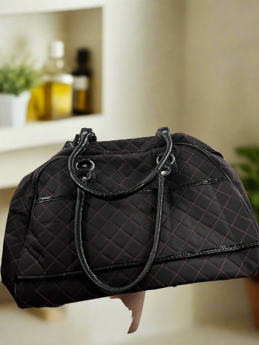 Guess SKU 331 Quilted Black & Pink Nylon Satchel Duffle Bag