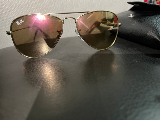 Kids Ray-Ban Original Mirror Aviator Gold Light Brown Sunglasses