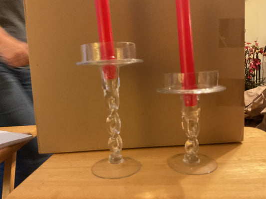 Twisted Clear Glass no mess Candle holder set